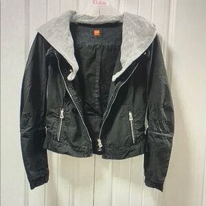 Stylish Black Jacket with Gray Hood